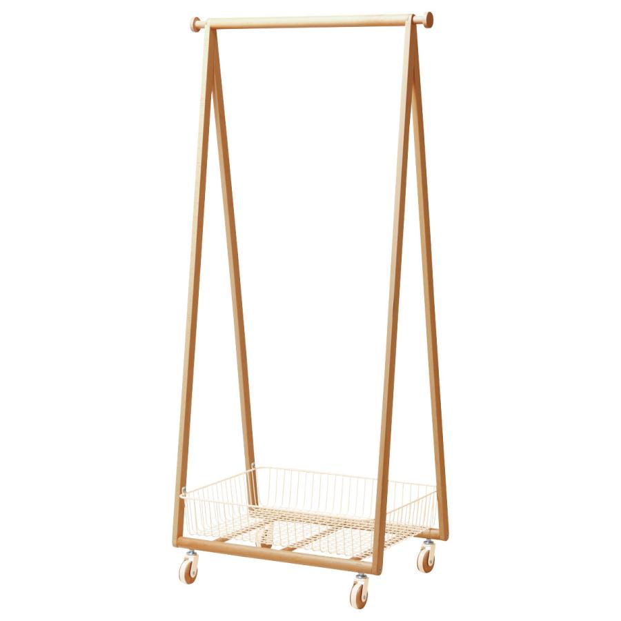 弘益 コートハンガー 北欧風 天然木フレーム カゴ付 LIV 幅66cm