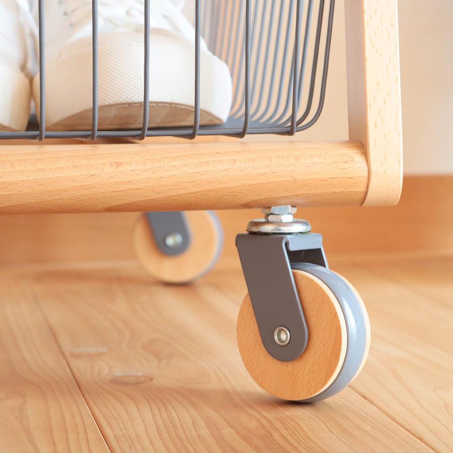 弘益 コートハンガー 北欧風 天然木フレーム カゴ付 LIV 幅66cm