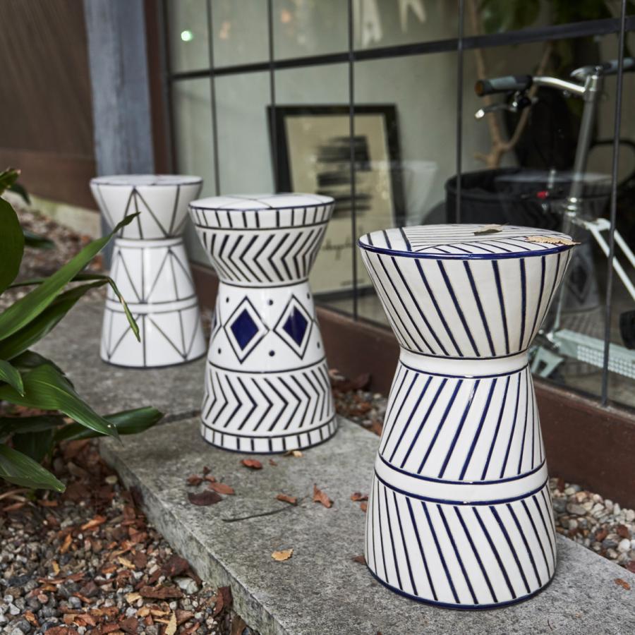 東谷 スツール 陶器 高さ45cm 丸形 円型 モロッカン 陶器スツール 腰掛