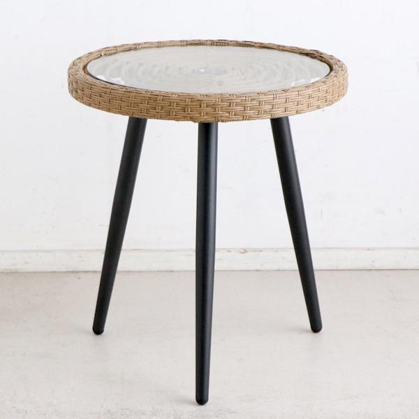 東馬（Tohma） サイドテーブル 高さ55cm ガラス天板 ラタン風 籐家具風