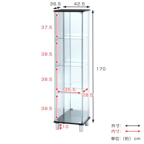 コレクションケース 4段 脚付 ショーケース 背面ミラー 幅42.5cm 