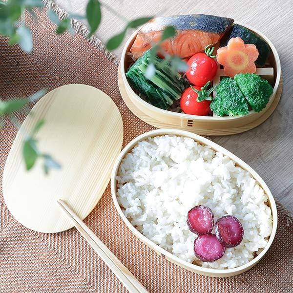 弁当箱 曲げわっぱ 2段 800ml 小判型 入れ子 （ 木製 ランチボックス