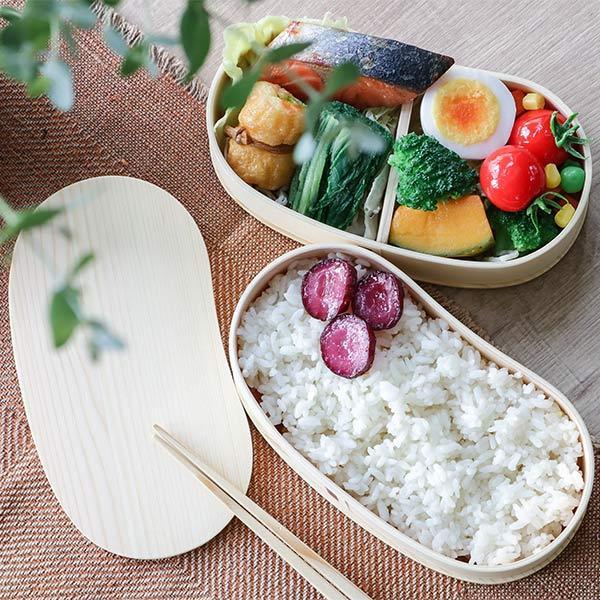 弁当箱 曲げわっぱ 2段 800ml 豆型 （ 木製 ランチボックス 二段