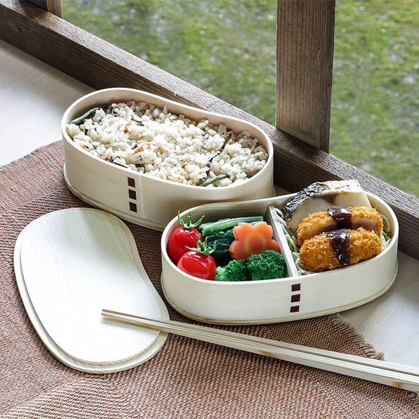 弁当箱 曲げわっぱ 2段 800ml 豆型 （ 木製 ランチボックス 二段