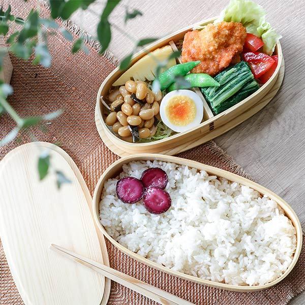 弁当箱 曲げわっぱ 2段 1000ml 小判型 入れ子 （ 木製 ランチボックス