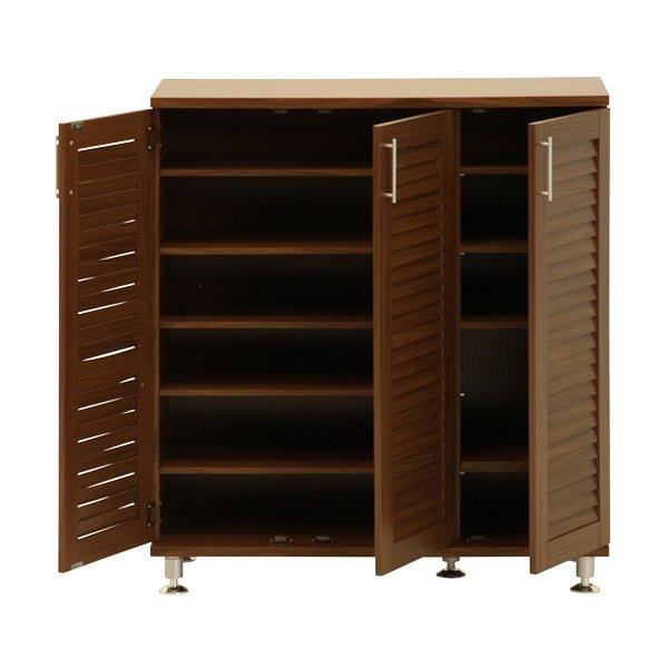 不二貿易 下駄箱 ルーバー ワイド 幅90.5cm 奥行35.5cm 高さ101cm 組立