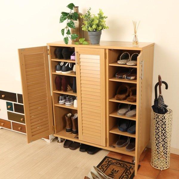 不二貿易 下駄箱 ルーバー ワイド 幅90.5cm 奥行35.5cm 高さ101cm 組立