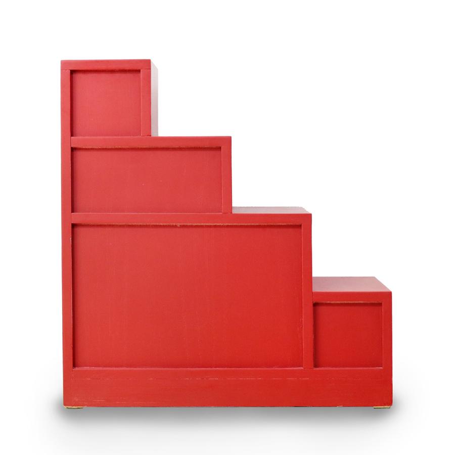 階段箪笥 桐製 民芸調 和風チェスト 左下がり 朱雀 幅57cm （ 箪笥