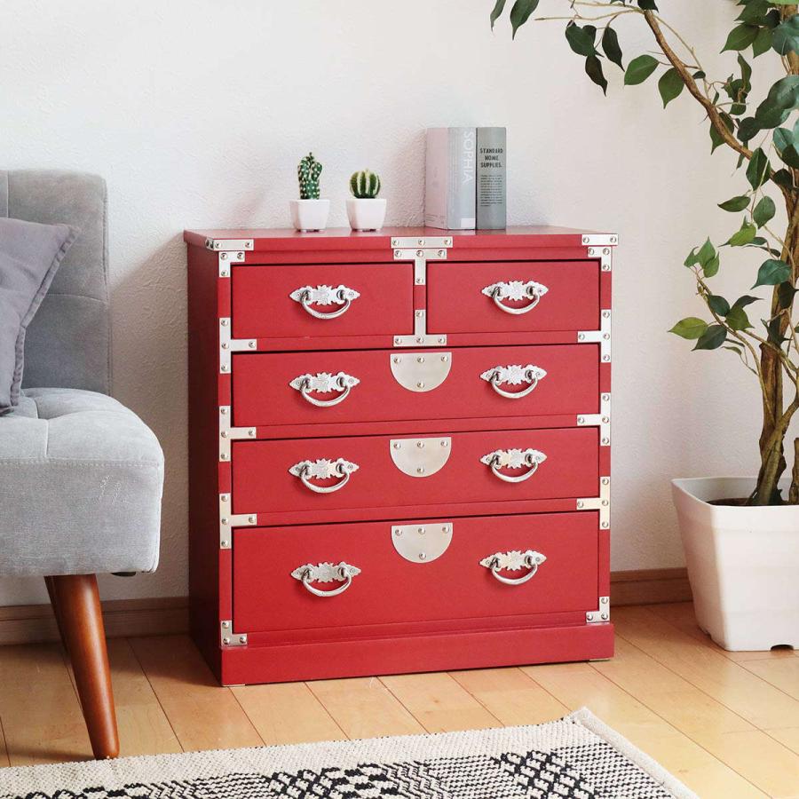 引出箪笥 4段 民芸調 和風チェスト 朱雀 幅58cm （ 箪笥 和風民芸調