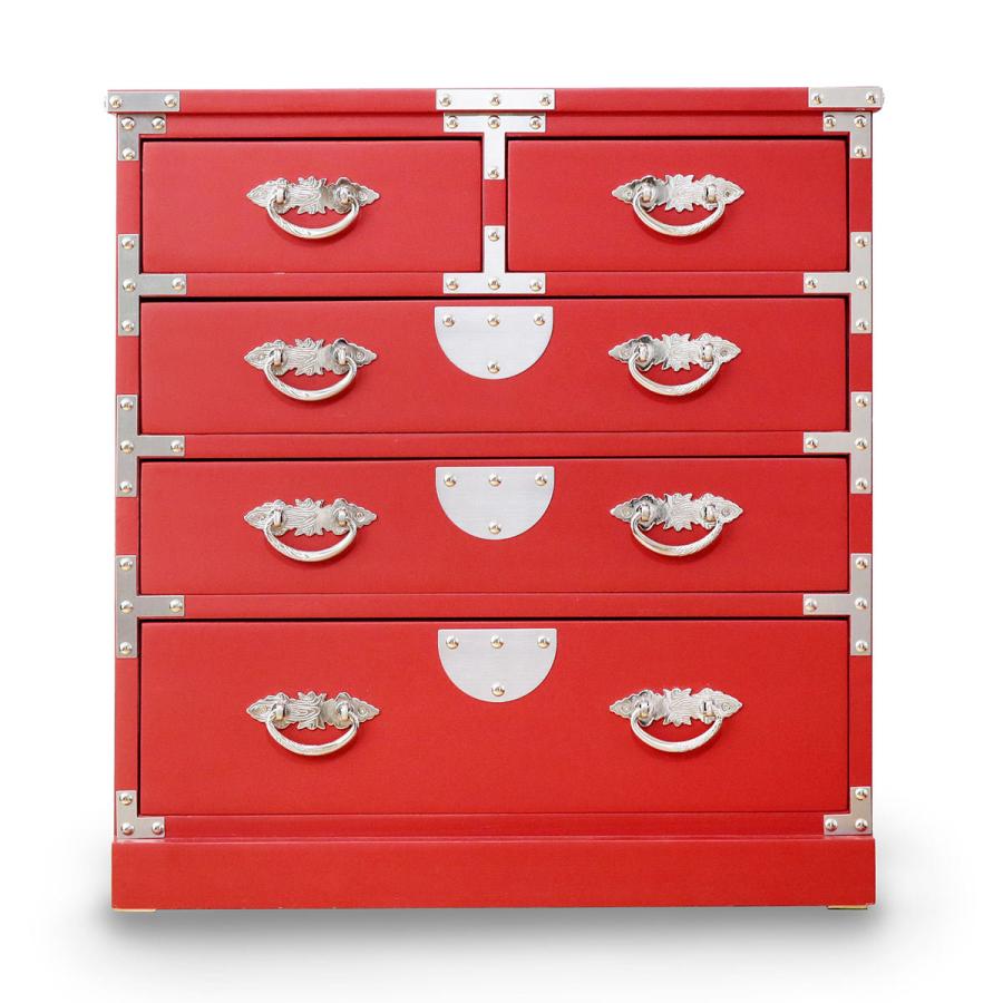 引出箪笥 4段 民芸調 和風チェスト 朱雀 幅58cm （ 箪笥 和風民芸調