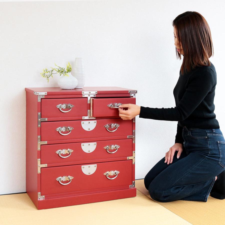 引出箪笥 4段 民芸調 和風チェスト 朱雀 幅58cm （ 箪笥 和風民芸調