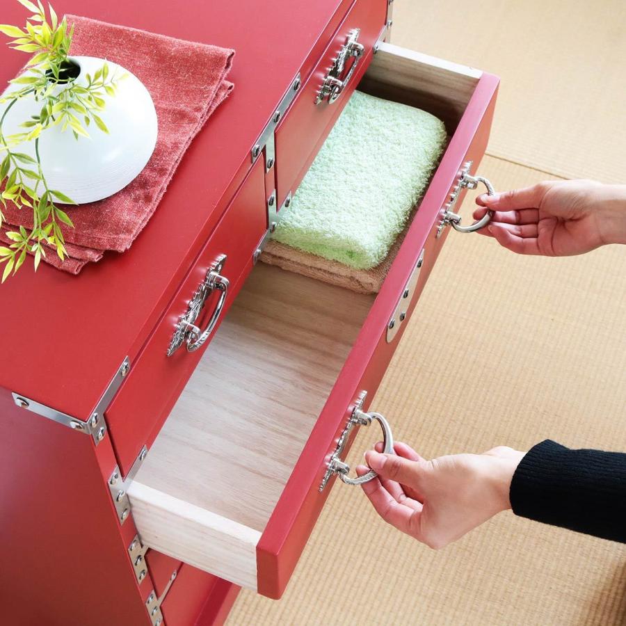 引出箪笥 4段 民芸調 和風チェスト 朱雀 幅58cm （ 箪笥 和風民芸調