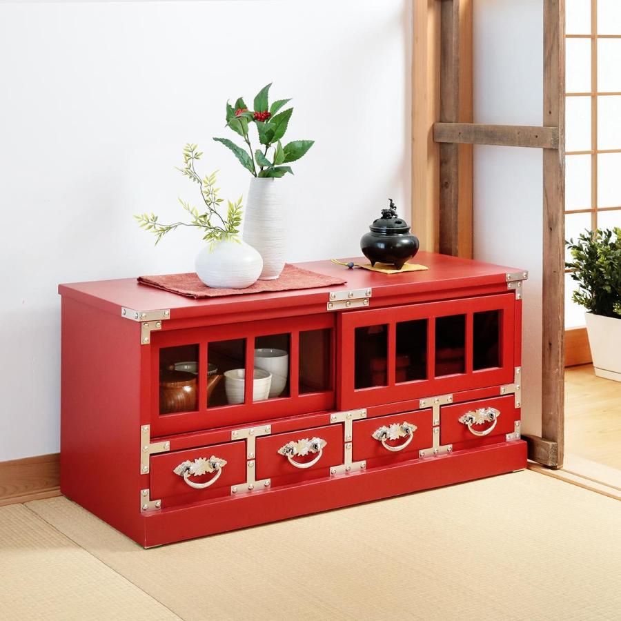 ローボード 桐製 民芸調 和風テレビ台 朱雀 幅81cm （ TVボード テレビ