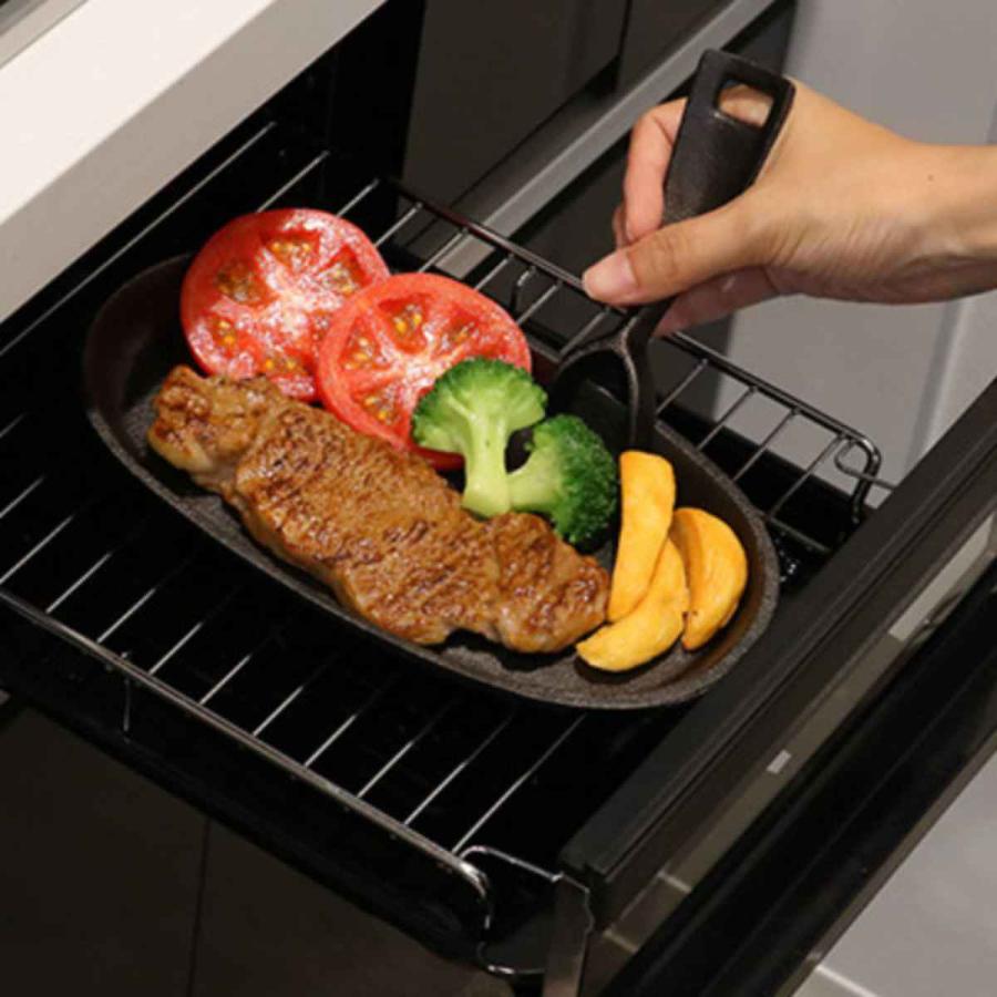 ステーキ皿 小判型 24cm スプラウト 鉄鋳物製 木製プレート付き （ IH