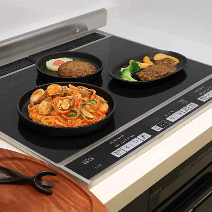 ステーキ皿 小判型 24cm スプラウト 鉄鋳物製 木製プレート付き （ IH