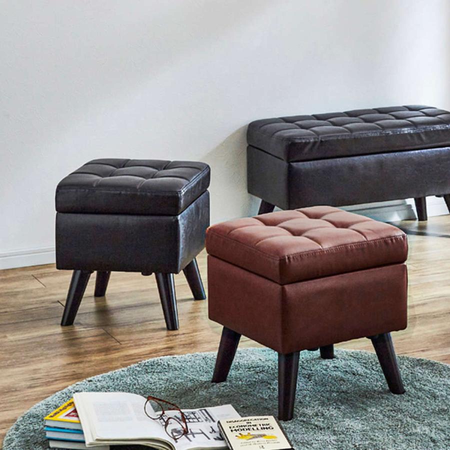 スツール 収納付き 幅40cm 高さ45cm レザー調 （ オットマン 脚