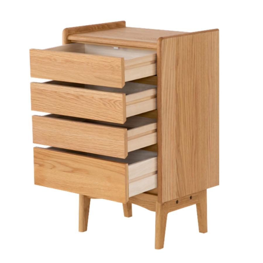 A 新品 北欧 チェスト 衣類収納 リビング収納 チーク 天然木 タンス たんす チェスト 4段 北欧風 天然木突板 KICCA 幅50cm （ リビングチェスト