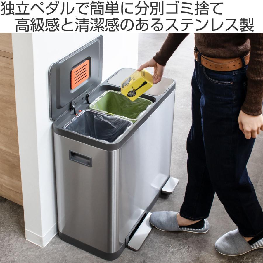 ゴミ箱 16L×3 分別 JAVA BASE トリプルコンパートメント （ ジャバ ベース ごみ箱 48L 48リットル 3分別 奥行29 ペダル ステンレス ふた付き 角型 ）｜interior-palette｜02