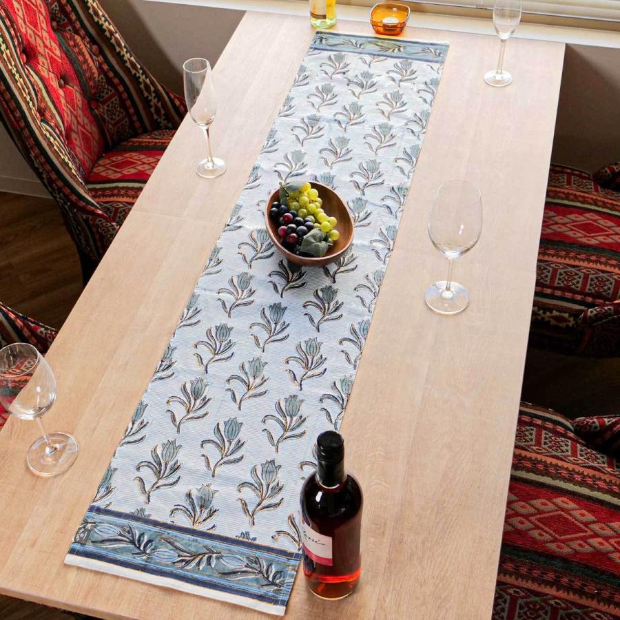 テーブルランナー 30×140cm ブロックプリント 綿100％ （ テーブル