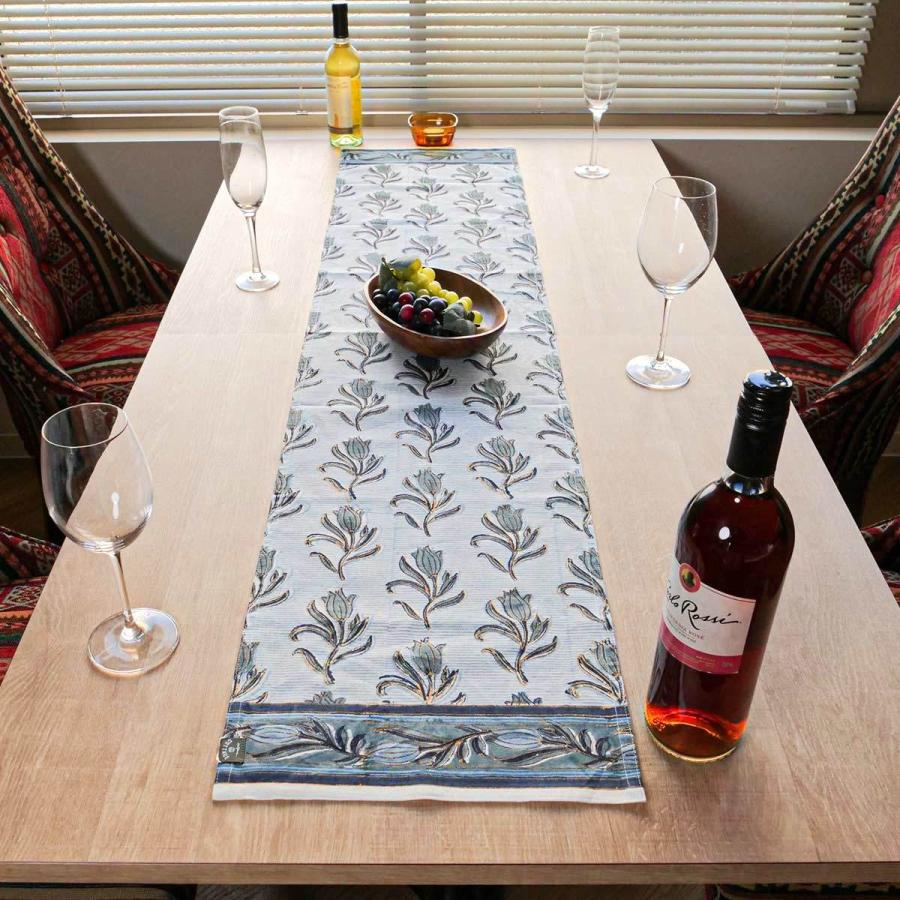 テーブルランナー 30×140cm ブロックプリント 綿100％ （ テーブル