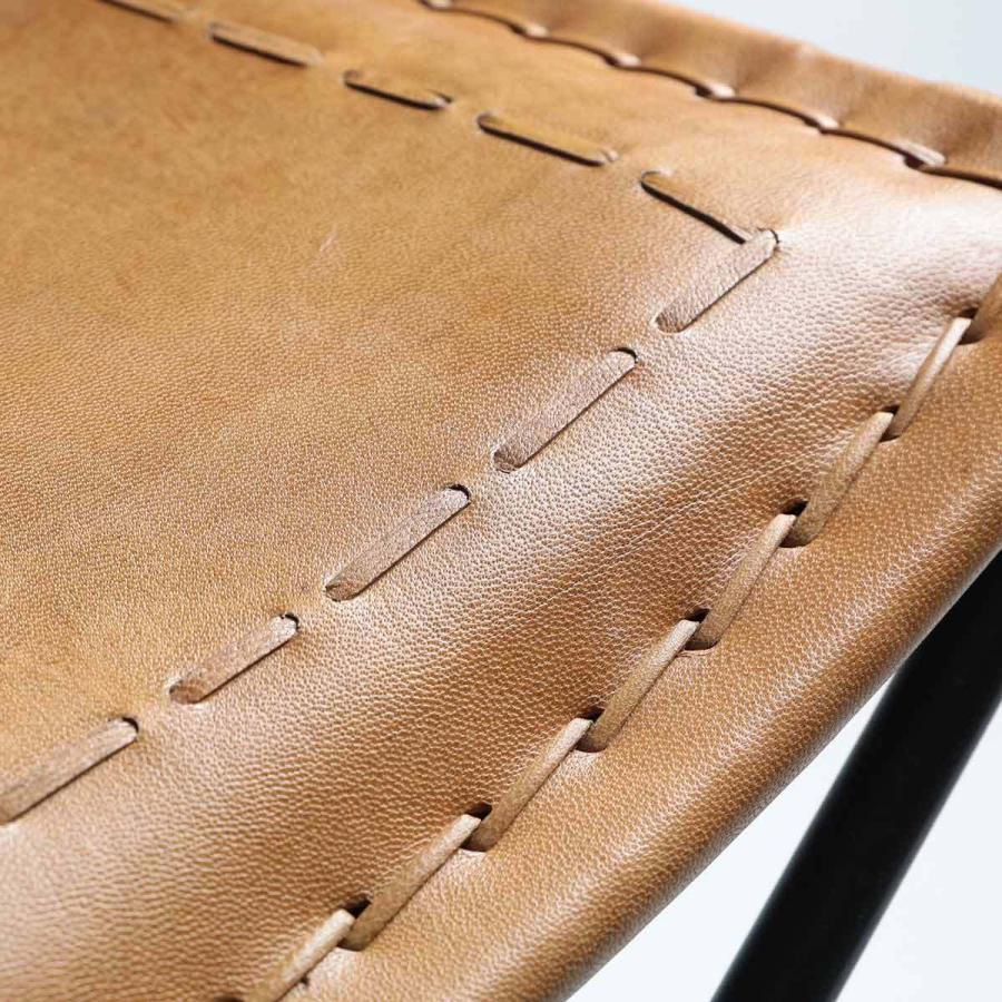 折りたたみ椅子 高さ44cm レザー アイアン アンティーク調 （ スツール