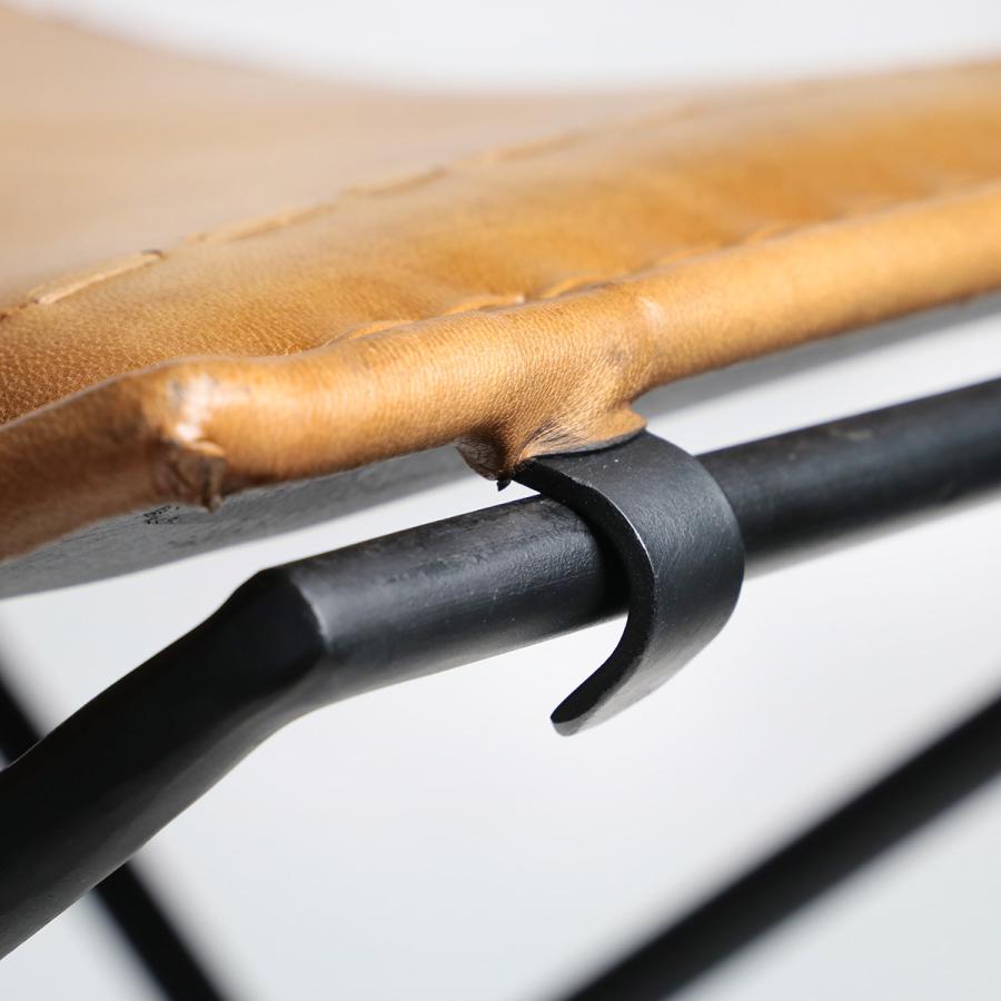 折りたたみ椅子 高さ44cm レザー アイアン アンティーク調 （ スツール