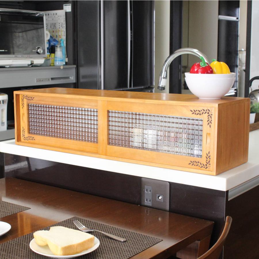 OSMAC カウンター上収納 カウンター上収納庫 幅90cm リーフ柄 木製