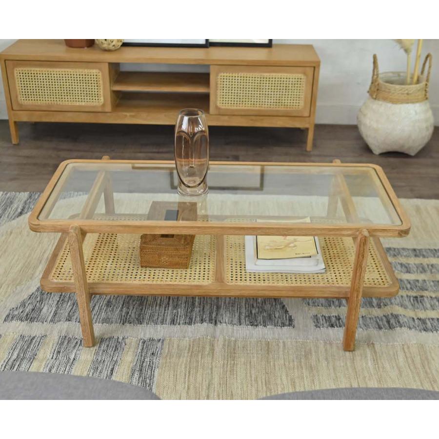 センターテーブル ラタン チーク無垢材 KAGOME 100cm幅 （ ロー