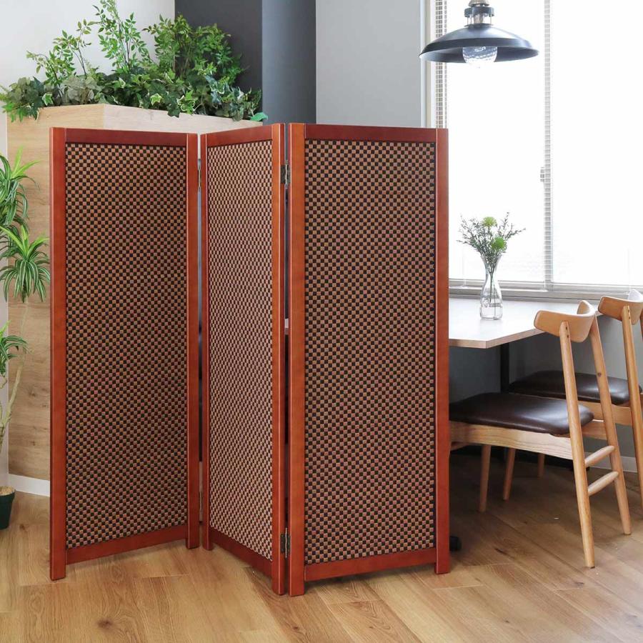 円 ホットセール 衝立 竹すだれ衝立 市松柄 3連 高さ135cm 目隠し 間仕切り 和風 屏風 自立 折りたたみ パーテーション ついたて おしゃれ 部屋 仕切り