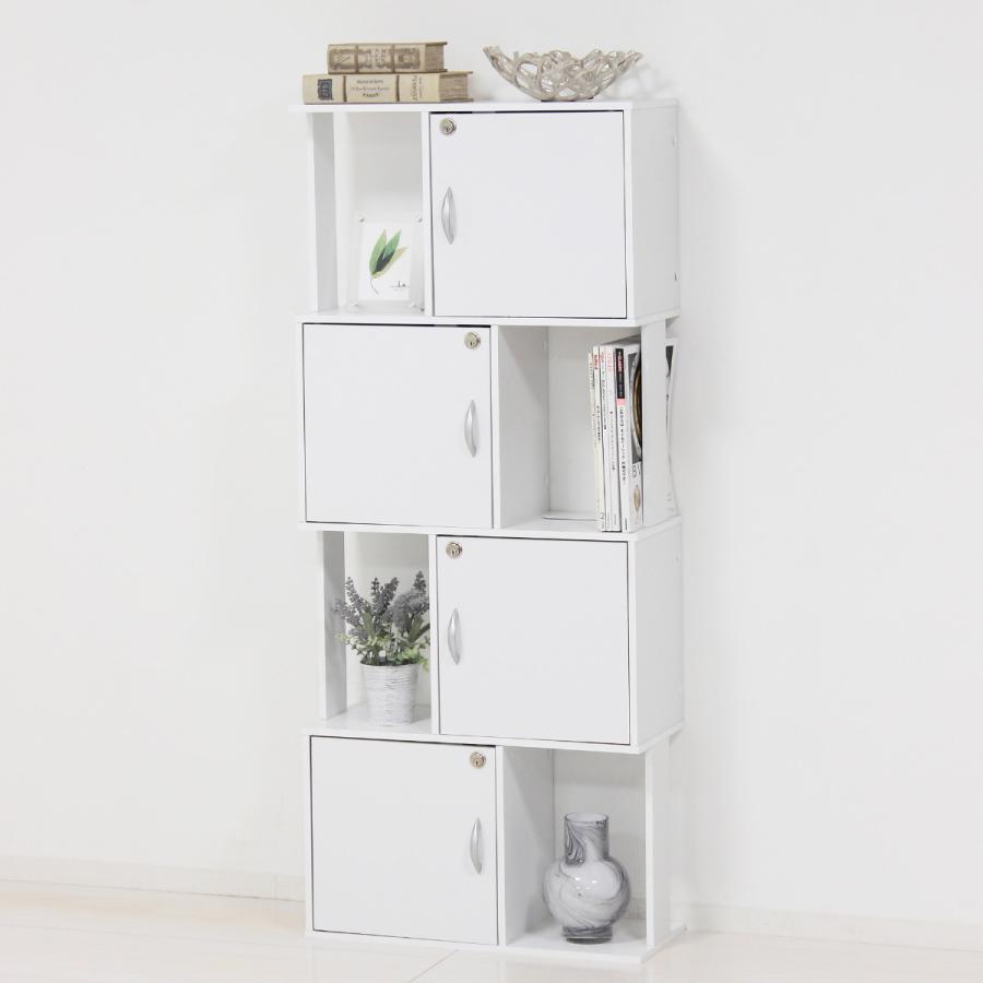 収納ラック 4段 鍵付き扉 ジグザグデザイン 幅59cm （ ジグザグラック