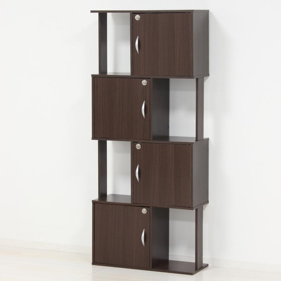 収納ラック 4段 鍵付き扉 ジグザグデザイン 幅59cm （ ジグザグラック