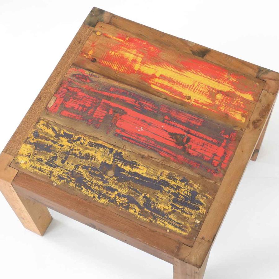 古材天板ローテーブルB ローテーブル ボート古材 幅60cm 木製 正方形 （ テーブル センター