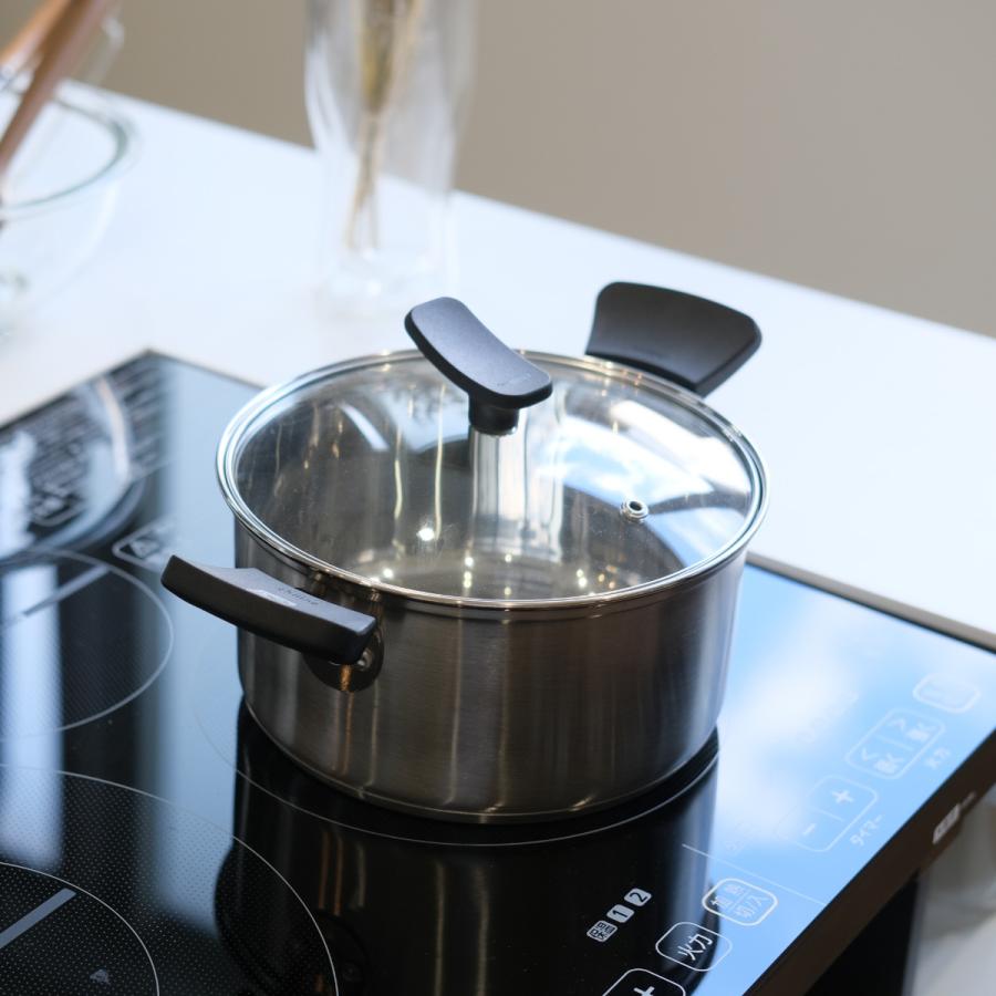 パール金属 両手鍋 18cm IH対応 チーノ ステンレス製 3層底 ガラス蓋