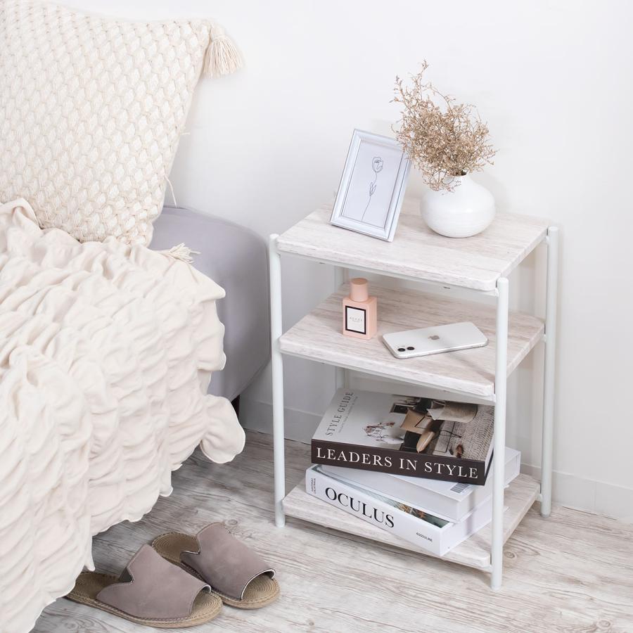 【美品】木製サイドテーブル ナイトテーブル3段 サイドテーブル 高さ50cm 3段 ラック （ テーブル 木目調 ナイト