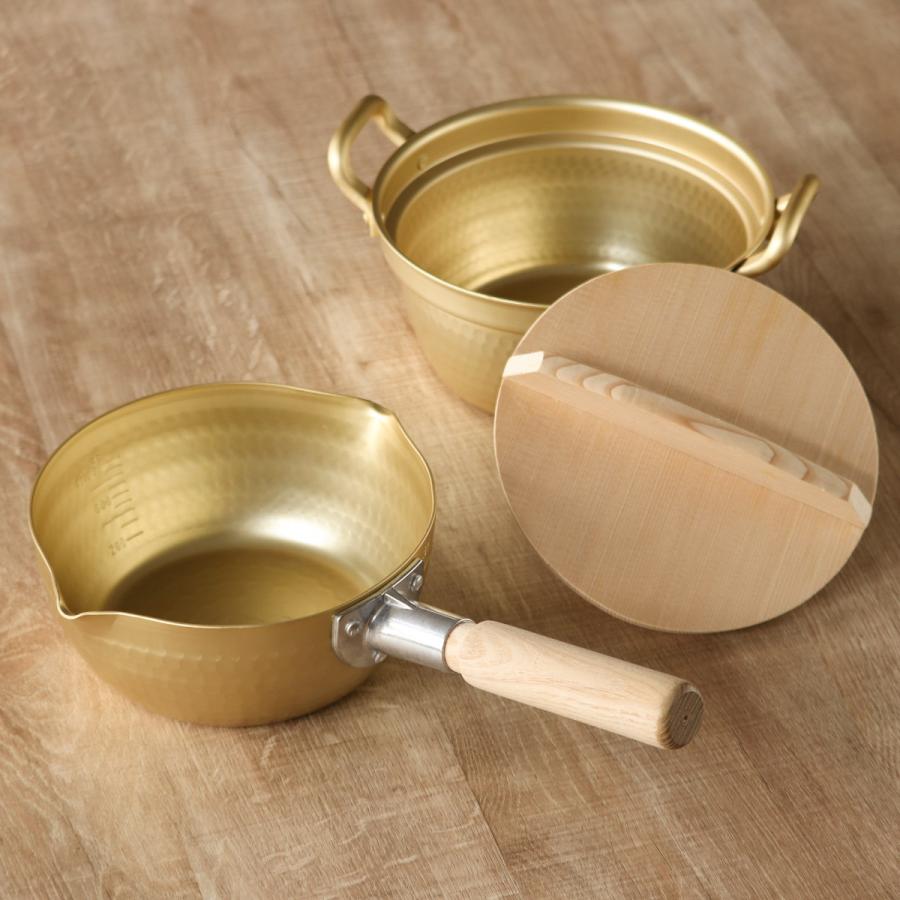 北陸アルミニウム 特典付き 両手鍋 15.5cm 小伝具 アルミ段付鍋 木蓋付