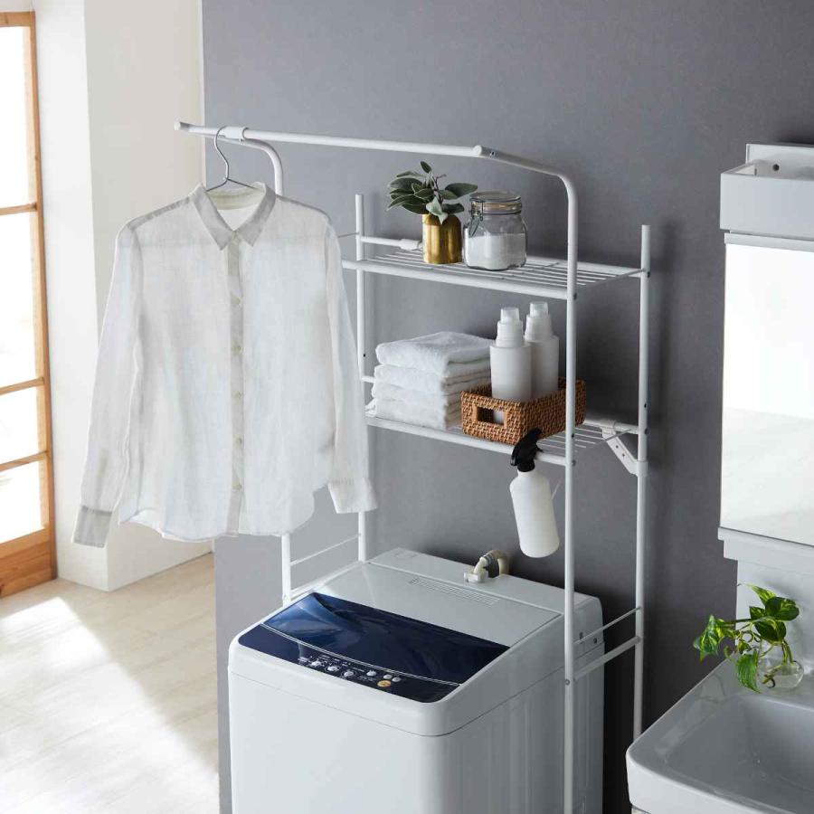 ランドリーラック ハンガーバー付き マットホワイト （ 洗濯機
