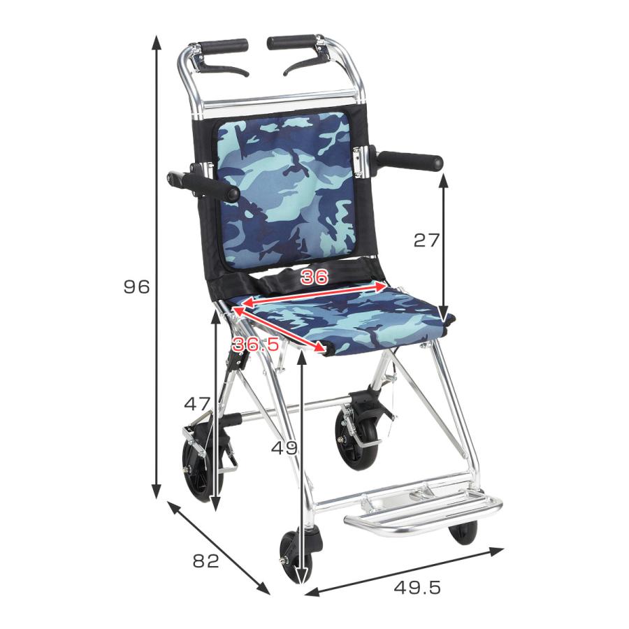 車いす コンパクト介助車 楽ティ 介助式 背固定タイプ 迷彩 座面幅36cm 非課税 （ 車椅子 車イス 介護 折り畳み 折りたたみ 折畳み 介助車いす ）｜interior-palette｜05