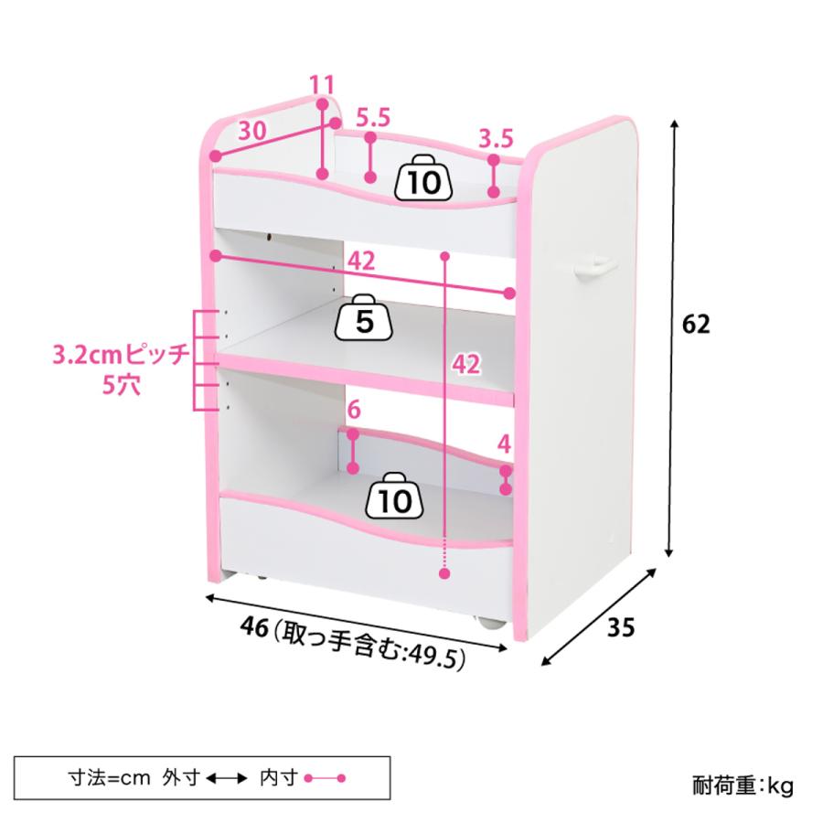 ランドセルラック ワイド 幅49.5cm キャスター付き エッジソフト （ ランドセル 収納 ラック 棚 ワゴン 収納ワゴン おもちゃ オモチャ収納 収納ボックス ）｜interior-palette｜07