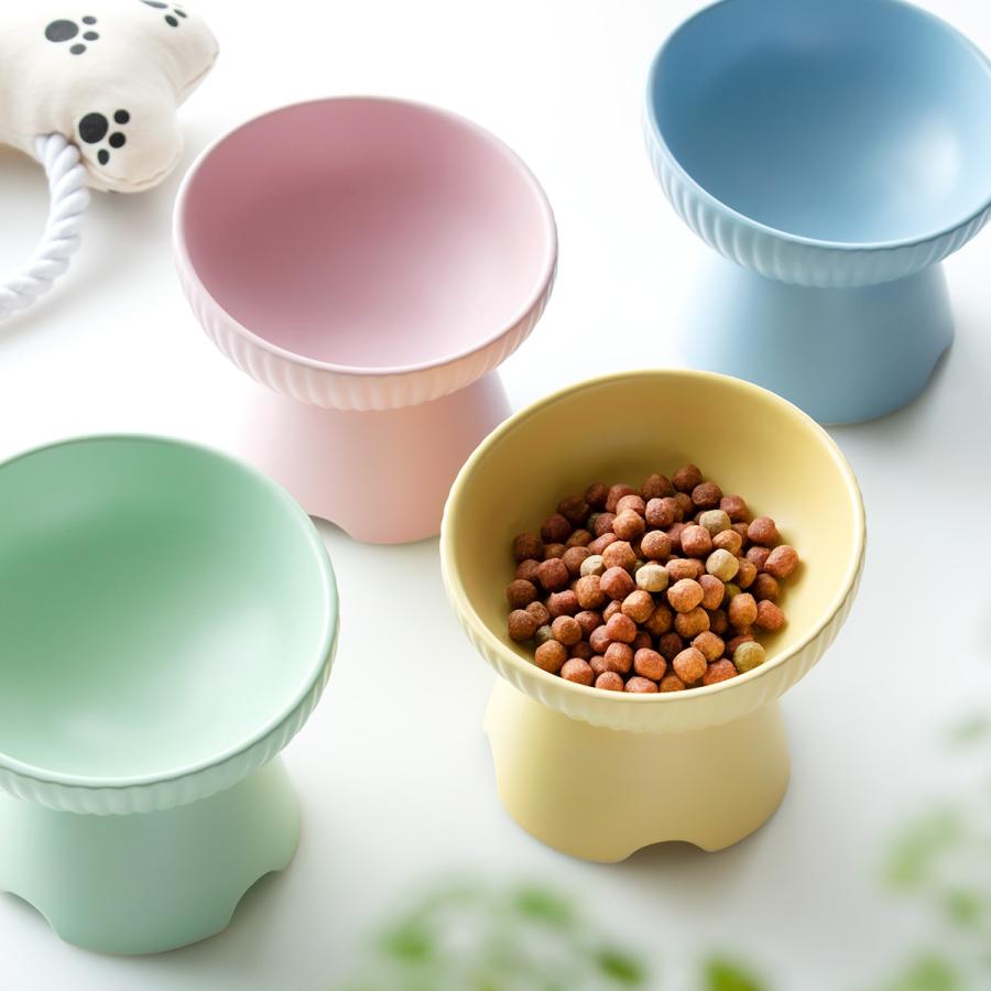 フードボウル 犬 猫 高さがある 陶器 ペット （ 食器 陶器製 エサ皿 餌皿 ペット用 斜め 傾斜 食洗機対応 ）