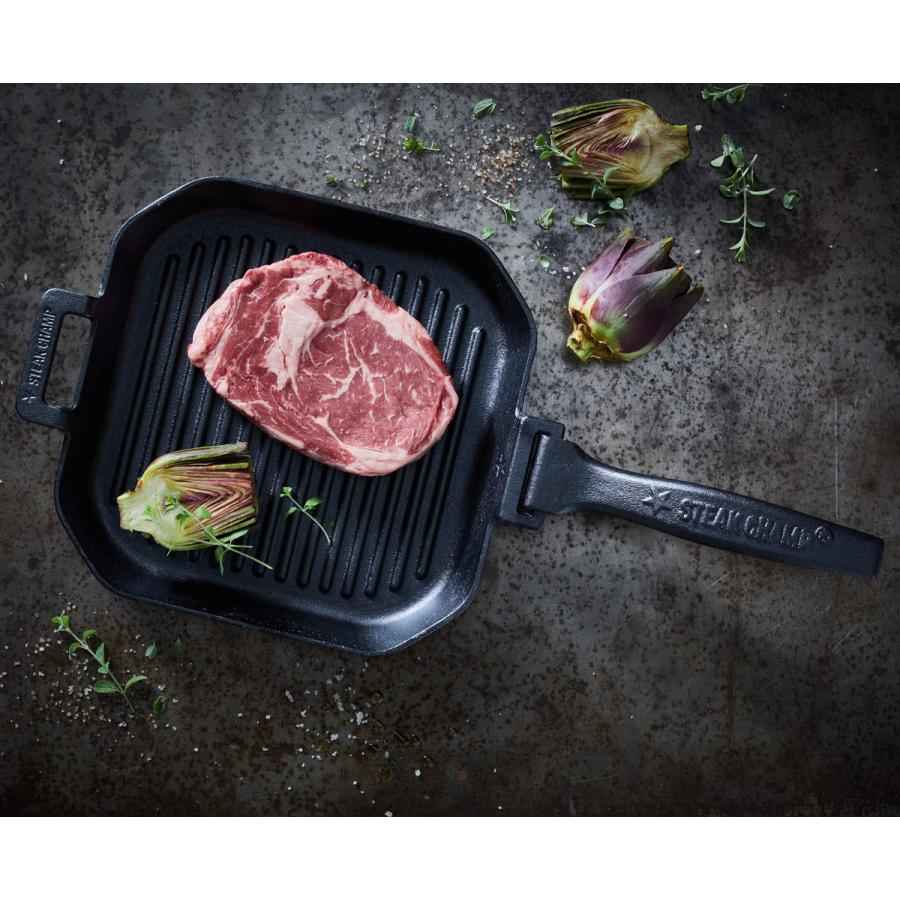 グリルパン STEAK CHAMP CAST IRON GRILLING PAN 26cm 四角 取っ手 取り外し （ フライパン グリル 鉄 ハンドル着脱 IH 直火 焚火 対応 アウトドア ）｜interior-palette｜13