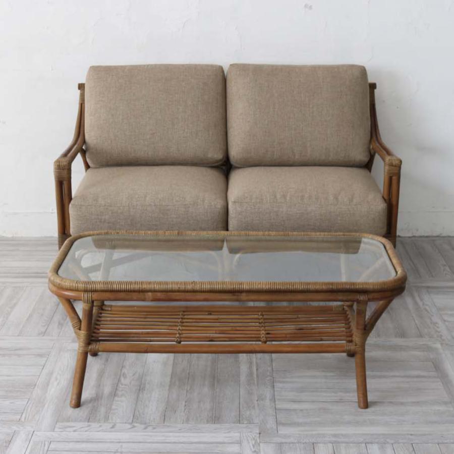 籐 ローテーブル ガラス天板 ラタンテーブル 籐家具 Breeze 幅