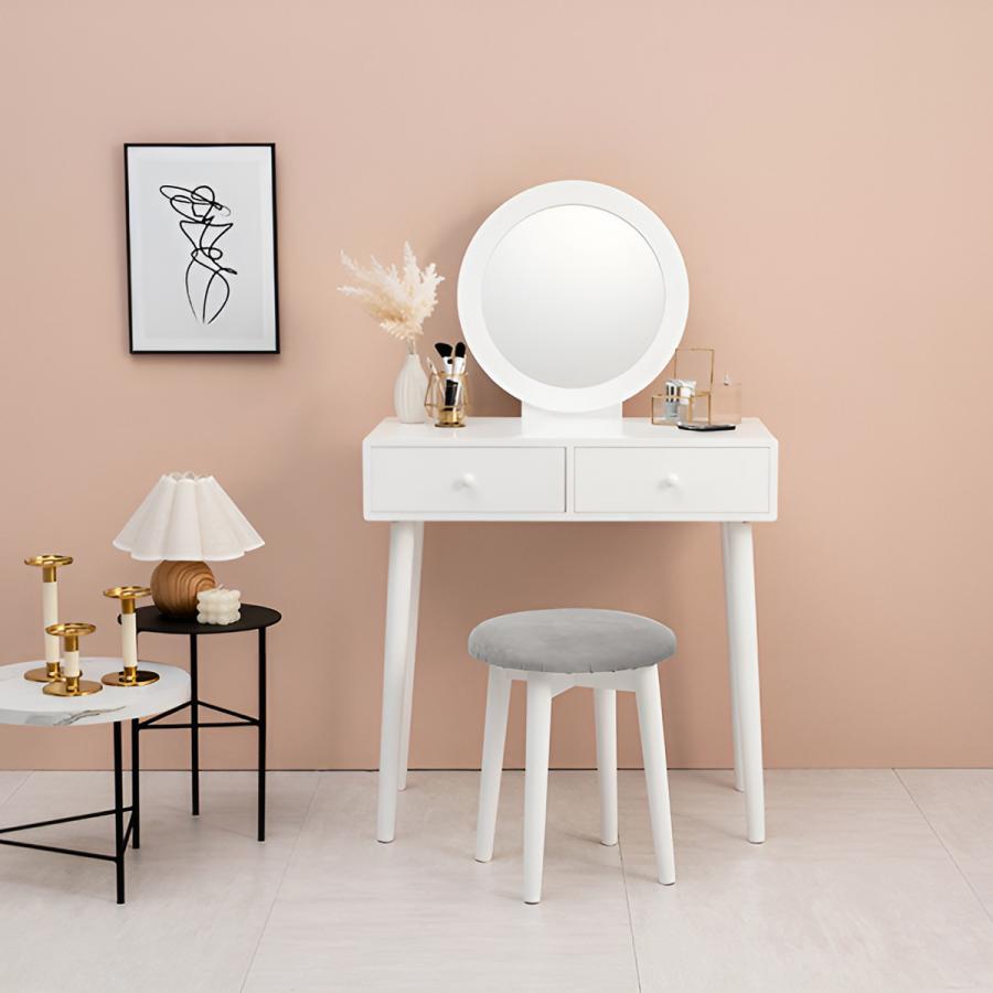 HAGiHARA（萩原） ドレッサー 幅75cm 丸ミラー スツール付き （ 鏡台