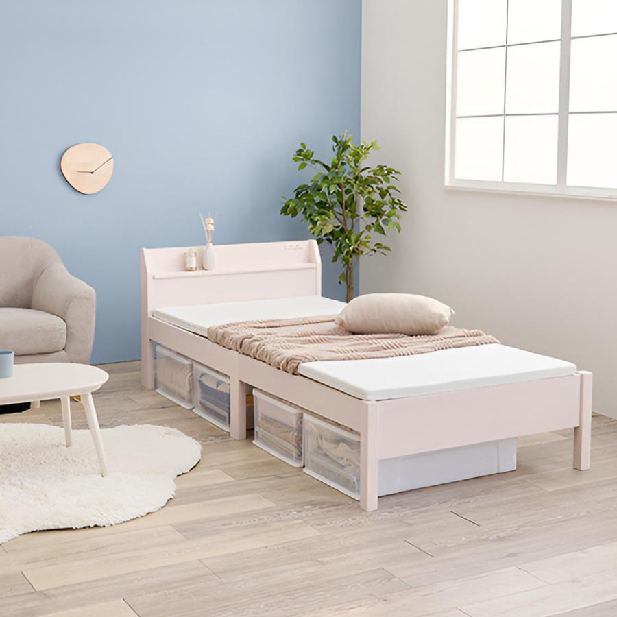 すのこベッド　2台 HAGiHARA すのこベッド シングル 簡単組立 宮棚 2口コンセント ロール