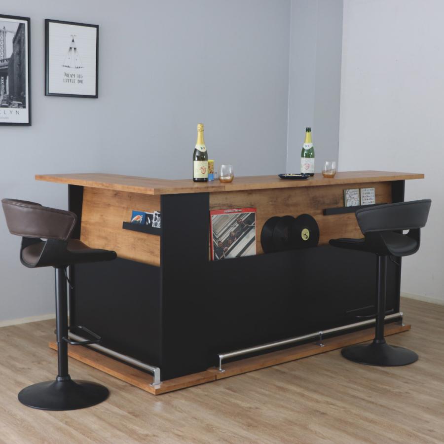 黒のカウンターテーブル 大容量収納 カウンターテーブル 大容量収納 足置き付き 木目調 高さ105cm （ 幅