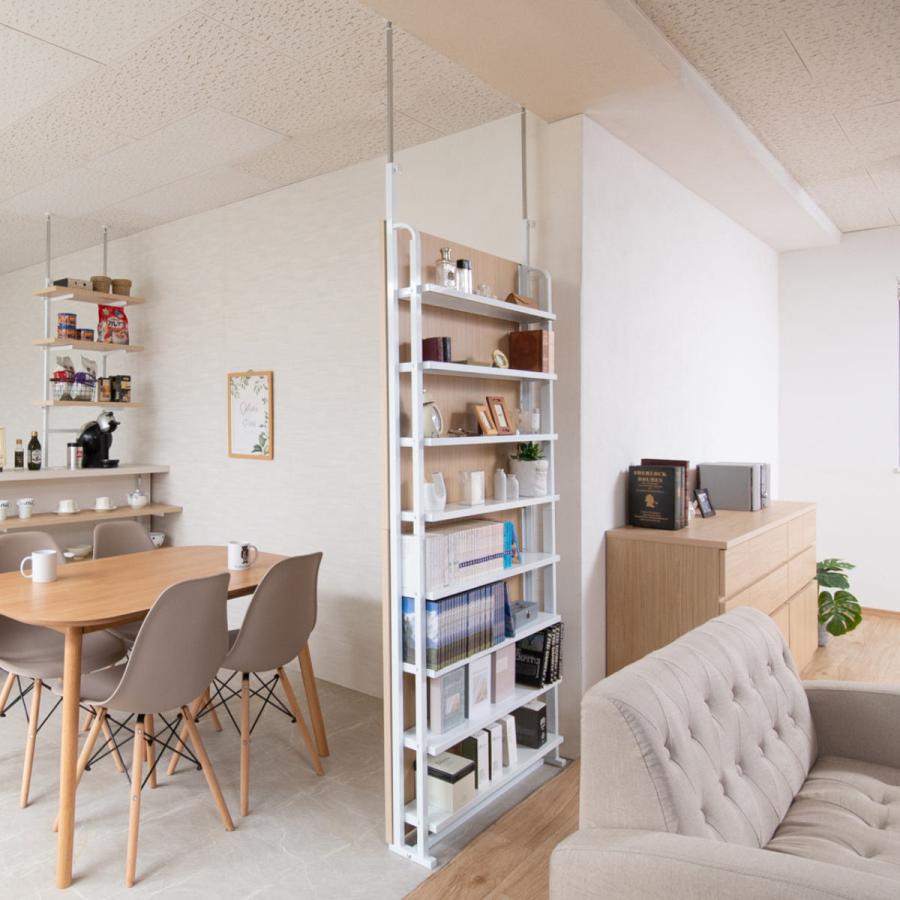 本棚 突っ張り 幅90cm 8段 パーテーション 間仕切り マリンナチュラル