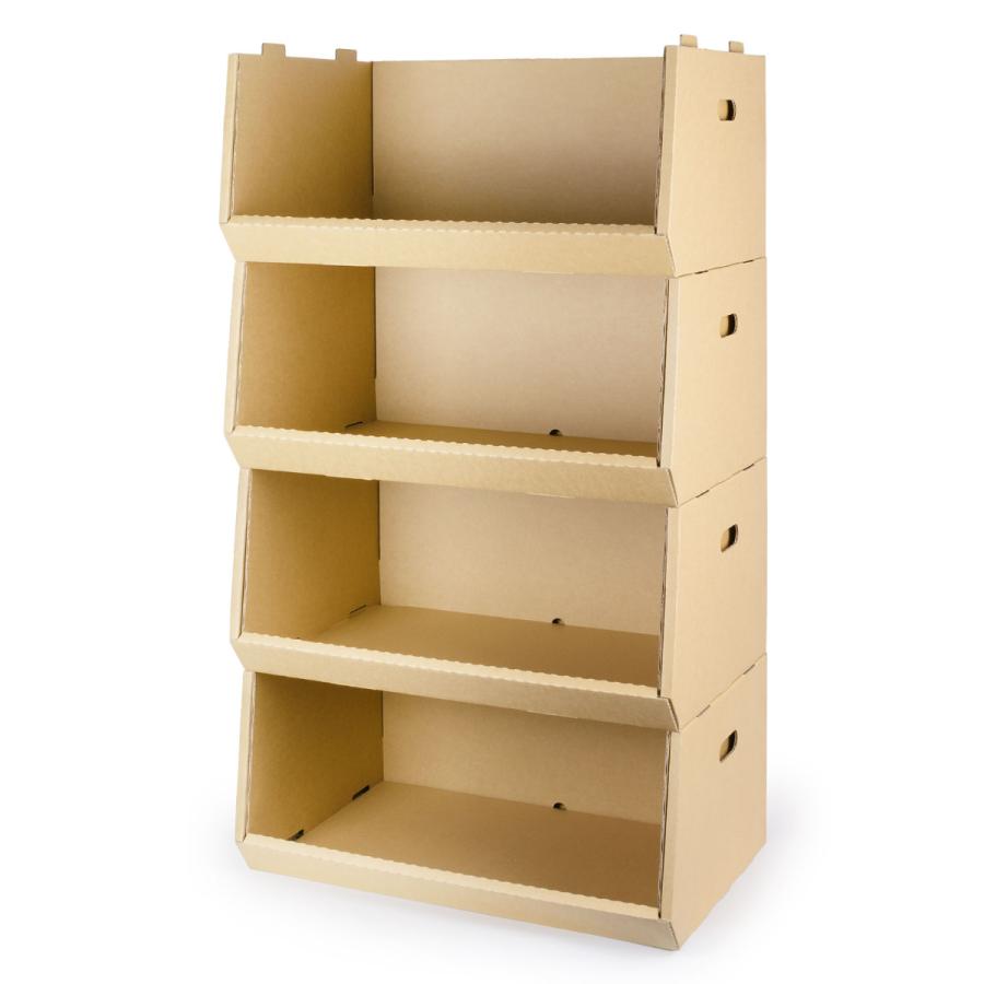 収納ボックス スタッキングコンテナW 4個セット ダンボール製 （ 収納