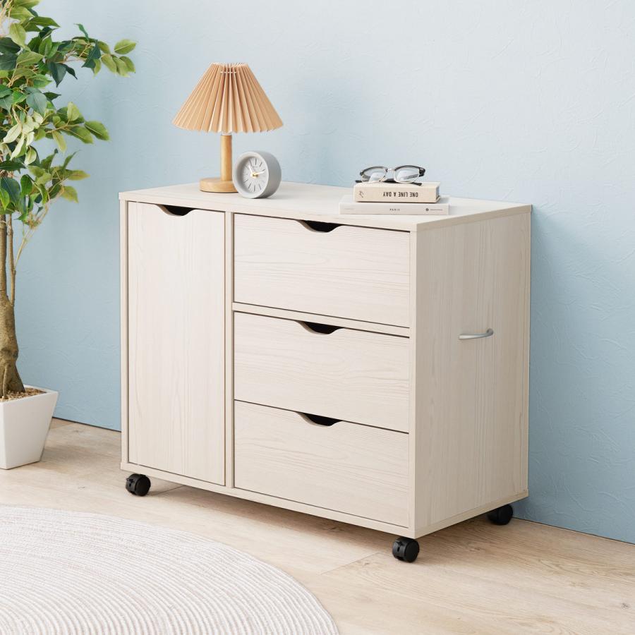 HAGiHARA（萩原） チェスト 幅80cm キャスター付き 引出し3杯