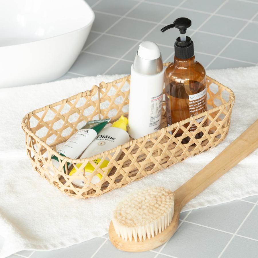 かご バンブス フェイク PE 竹 バスケット 角型 浅型 洗える （ 幅29