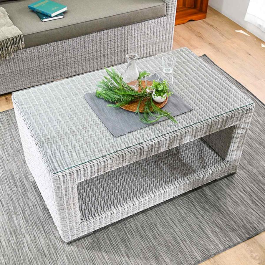 シンセティックラタン テーブル 幅110cm PEコード ガラス天板 Garden