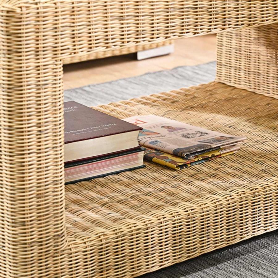 シンセティックラタン テーブル 幅110cm PEコード ガラス天板 Garden